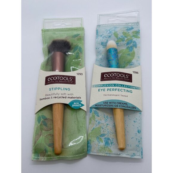 NEW EcoTools Stippling #1293 & Eye Perfecting #1286 Brushes NEW IN ORIGINAL PKG - Picture 1 of 3